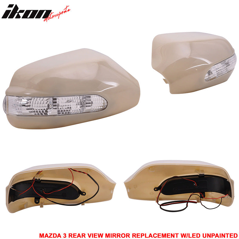 Fits 04-09 Mazda 3 Side Mirror Outer Shell Replacement&LED Turn Signal Light Set