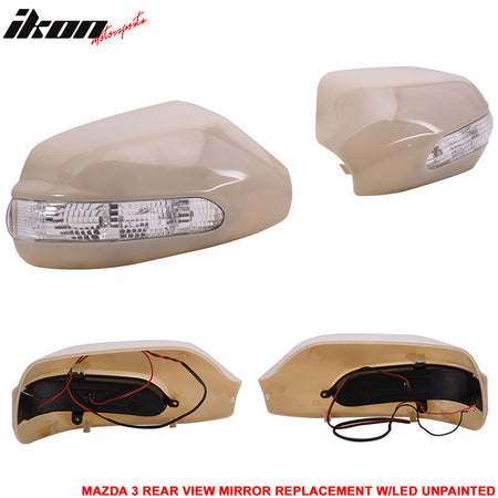 Fits 04-09 Mazda 3 Side Mirror Outer Shell Replacement&LED Turn Signal Light Set