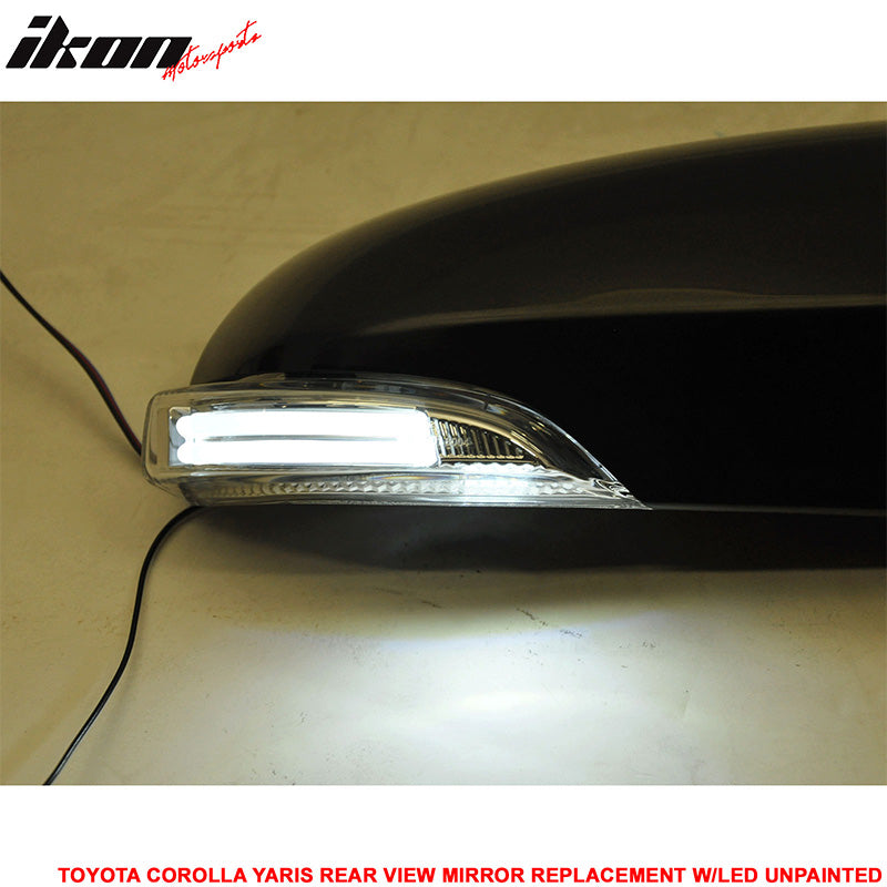 IKON MOTORSPORTS, Mirror Cover Compatible With 2014-2016 Toyota Corolla, Side Mirror Outer Shell Replacement & CCFL Signal Light and Strip, 2015