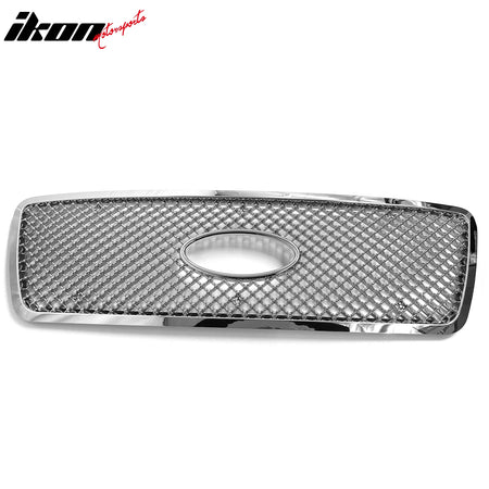 IKON MOTORSPORTS Front Bumper Grille, Compatible with 2004-2008 Ford F-150, Chrome Mesh Style Replacement Front Bumper Grill Assembly, 1Piece