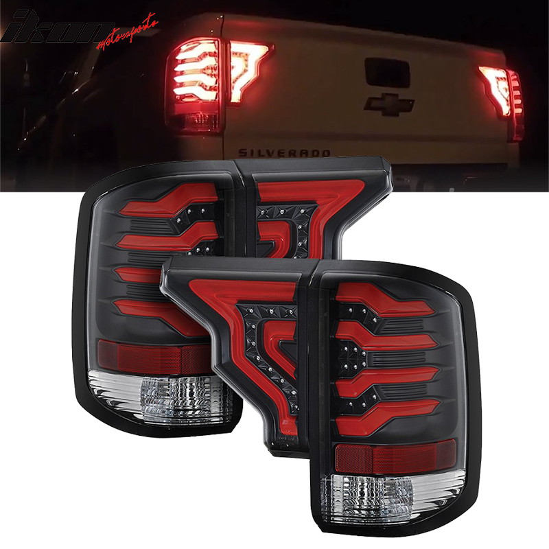 2014-2019 Chevy Silverado Clear Lens Black Housing LED Tail Lights