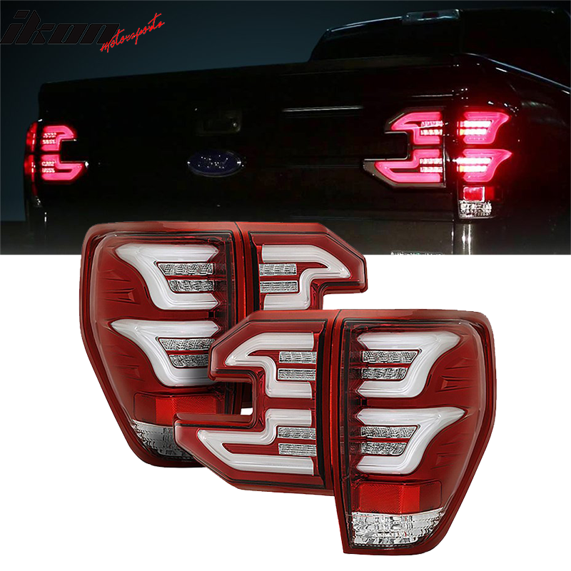 Fits 09-14 Ford F150 Sequential LED Tail Lights Clear Lens Red Housing