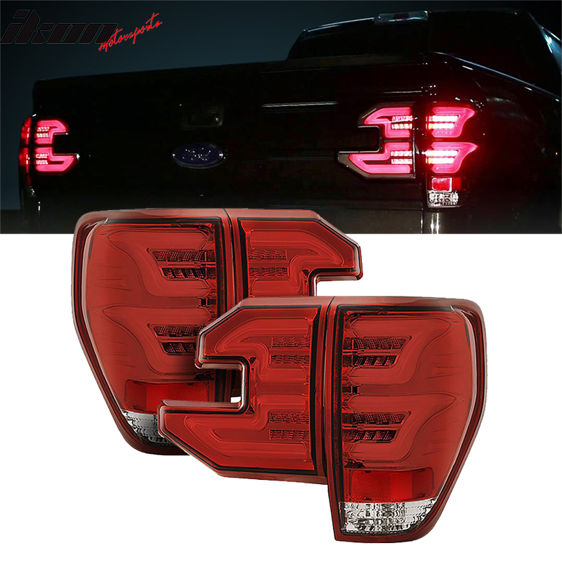 Fits 09-14 Ford F150 Sequential LED Tail Lights Red Lens Clear Housing