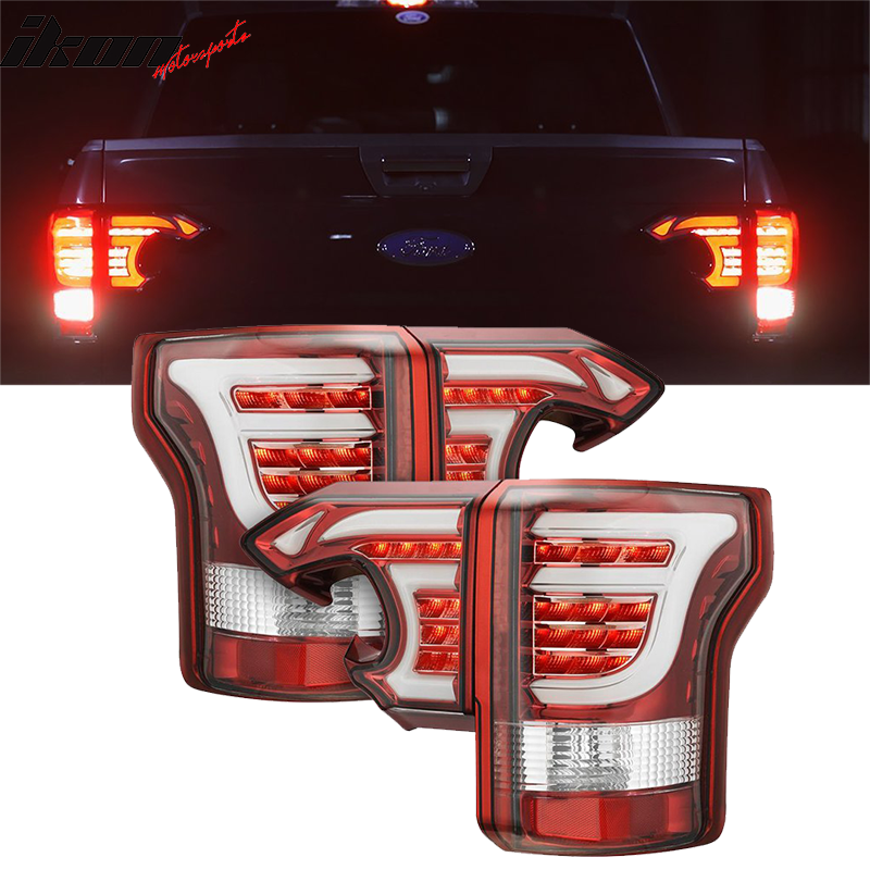 2015-2017 Ford F150 Sequential Clear Lens Red Housing LED Tail Lights