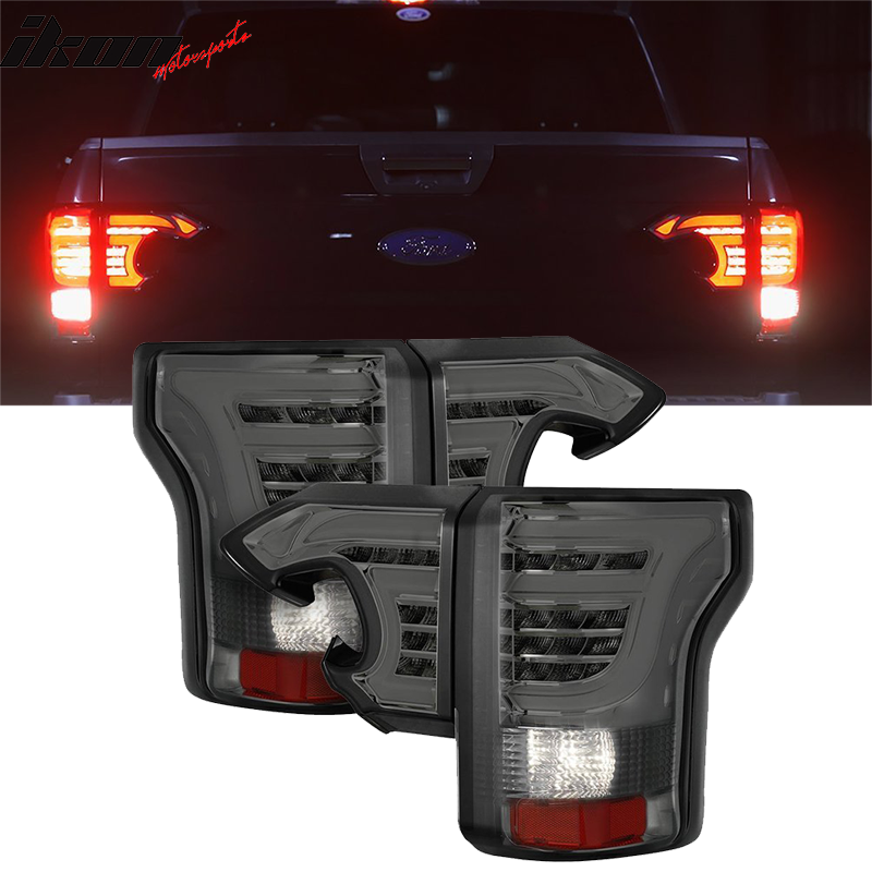 2015-2017 Ford F-150 Smoke Lens Chrome Housing Sequential Tail Lights