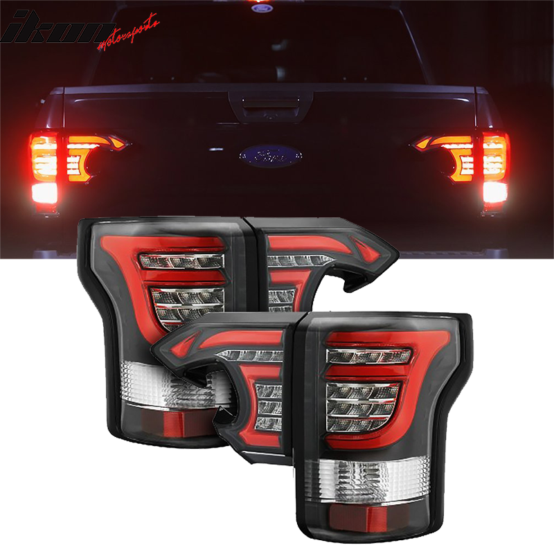 2015-2017 Ford F-150 Clear Lens Black Housing Sequential Tail Lights