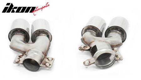 Fits 17-20 BMW G30 5 Series CS Style Rear Diffuser w/ LED + Silver Quad Exhaust