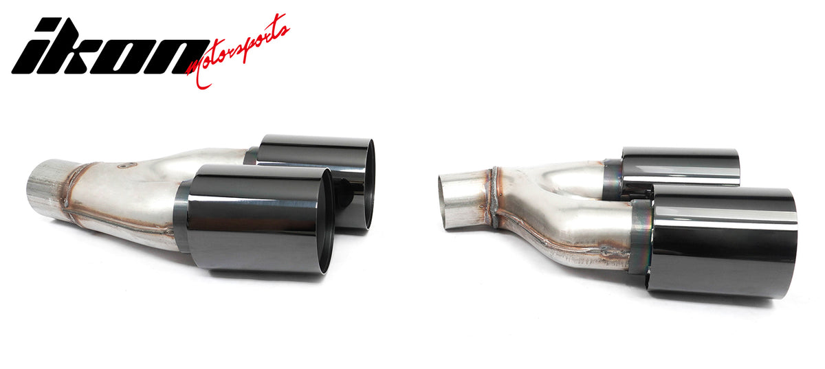 IKON MOTORSPORTS Quad Exhaust, Compatible with 2021-2023 BMW 5 Series G30 LCI Sedan, F90 M5 Style Black Stainless Steel Heat Shield Quad Exhaust Tips Replacement Pair