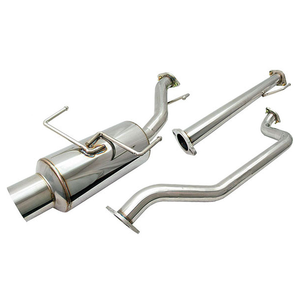 Exhaust Compatible With 2002-2005 Nissan Sentra, Stainless Steel Silver Exhaust Tube Muffler by IKON MOTORSPORTS, 2003 2004