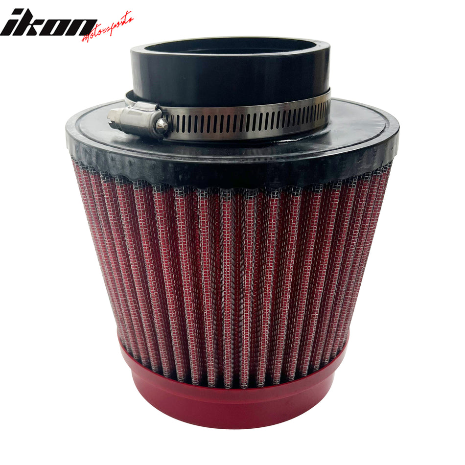 Universal 3" 76mm High Flow Inlet Dry Filter Cold Air Intake Cone Replacement Red