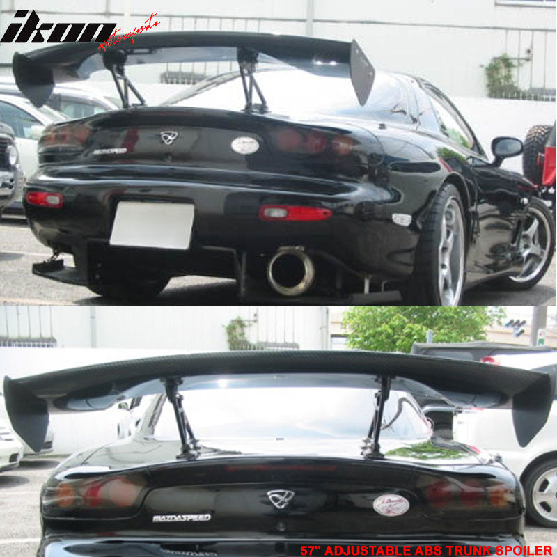 IKON MOTORSPORTS, Universal 57" High Stand Rear GT Wing ABS Black Trunk Spoiler, Adjustable High Stand Racing Rear Spoiler Deck Lip