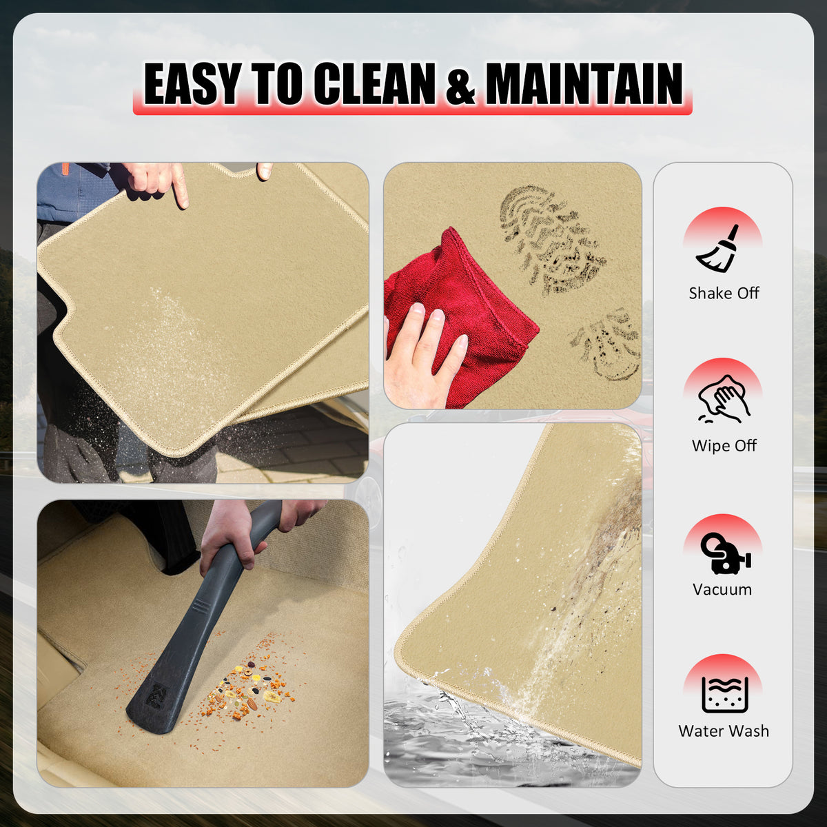 Fits 12-17 Toyota Camry Floor Mats Nylon Beige Non-Slip Auto Carpets 4Pcs Set