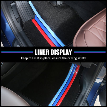 99-06 E46 M3 Floor Mats Black M Color Stripe Carpet Front Rear Nylon FOR: (BMW)