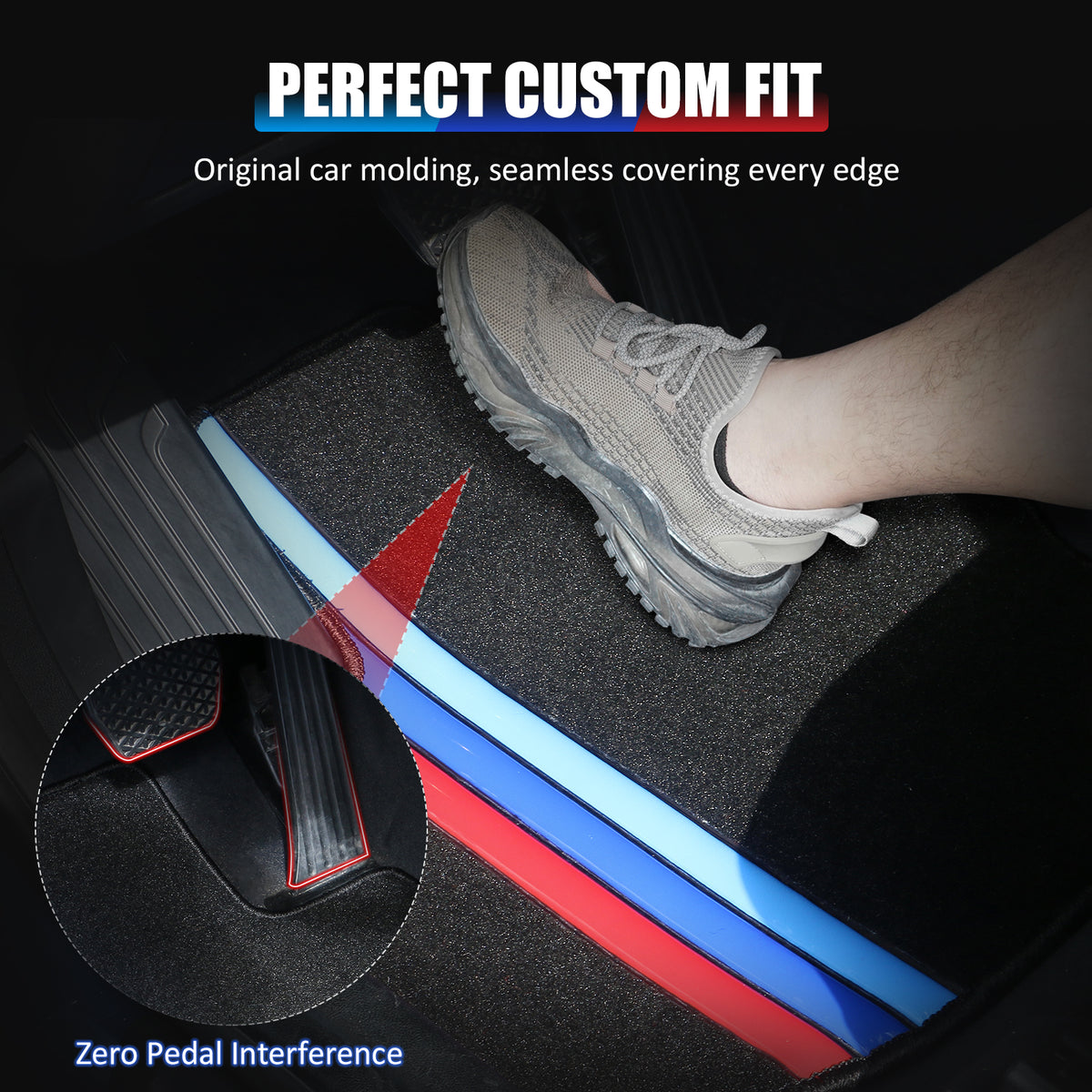 Floor Mats Compatible With BMW E46 3-Series 1999-2005, M3 Coupe 2001-2006, Premium Quality Front & Rear Factory Floor Mat M Color Stripe by IKON MOTORSPORTS