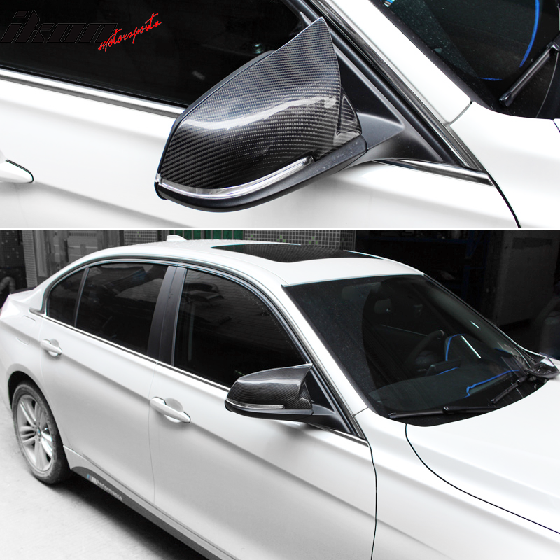 IKON MOTORSPORTS, Side Mirror Cover Compatible With BMW F20 F22 F30 F31 F32 F33 F35 F34, JC Style 2PCS Side Mirror Cover Cap Carbon Fiber, 2013 2014 2015 2016