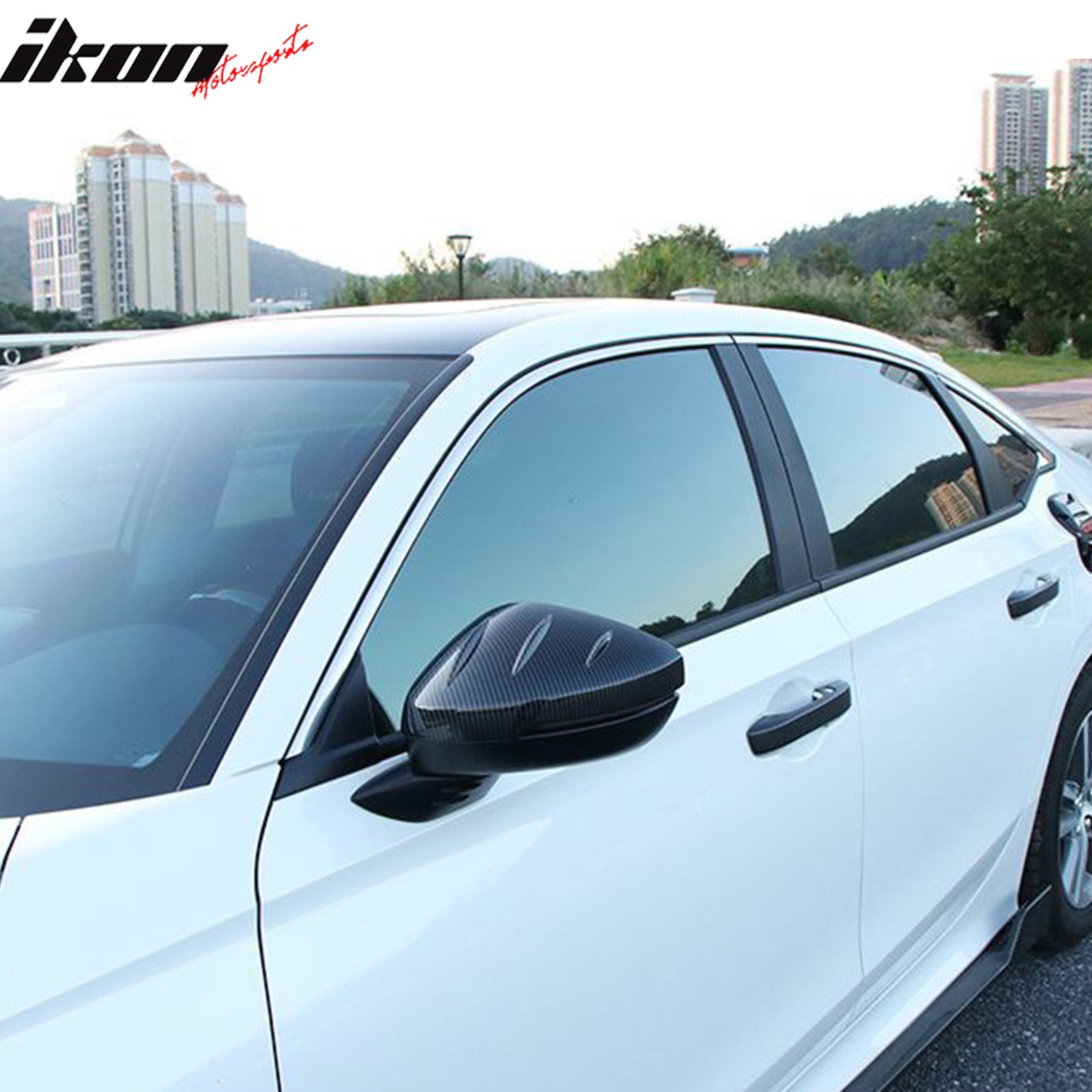 IKON MOTORSPORTS Mirror Cover, Compatible with 2022-2026 Honda Civic Hybrid Sport Touring Sedan Hatchback Type R, JDM Style Carbon Fiber Print ABS Add-On Mirror Protector Cap, 2PCS