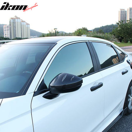 IKON MOTORSPORTS Mirror Cover, Compatible with 2022-2026 Honda Civic Hybrid Sport Touring Sedan Hatchback Type R, JDM Style Carbon Fiber Print ABS Add-On Mirror Protector Cap, 2PCS