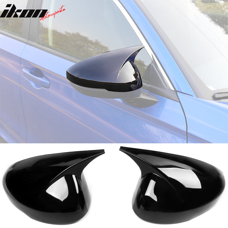 IKON MOTORSPORTS, Mirror Cover Compatible With 2022-2023 Honda Civic Sedan & Hatchback 4-Door, Horns Style ABS Plastic Rear View Side Mirror Cover Cap Trim 2PCS