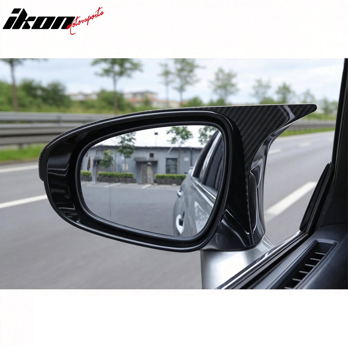IKON MOTORSPORTS Mirror Cover, Compatible with 2014-2020 Lexus IS Sedan, M Style Carbon Fiber Print ABS Add-On Mirror Protector Cap, 2PCS