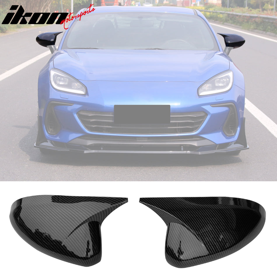 IKON MOTORSPORTS, Mirror Covers Extention Compatible with 2022-2024 Subaru BRZ & Toyota GR86, JDM Style ABS Plastic Driver Passenger Side Rear View Mirror Covers Caps 2PCS