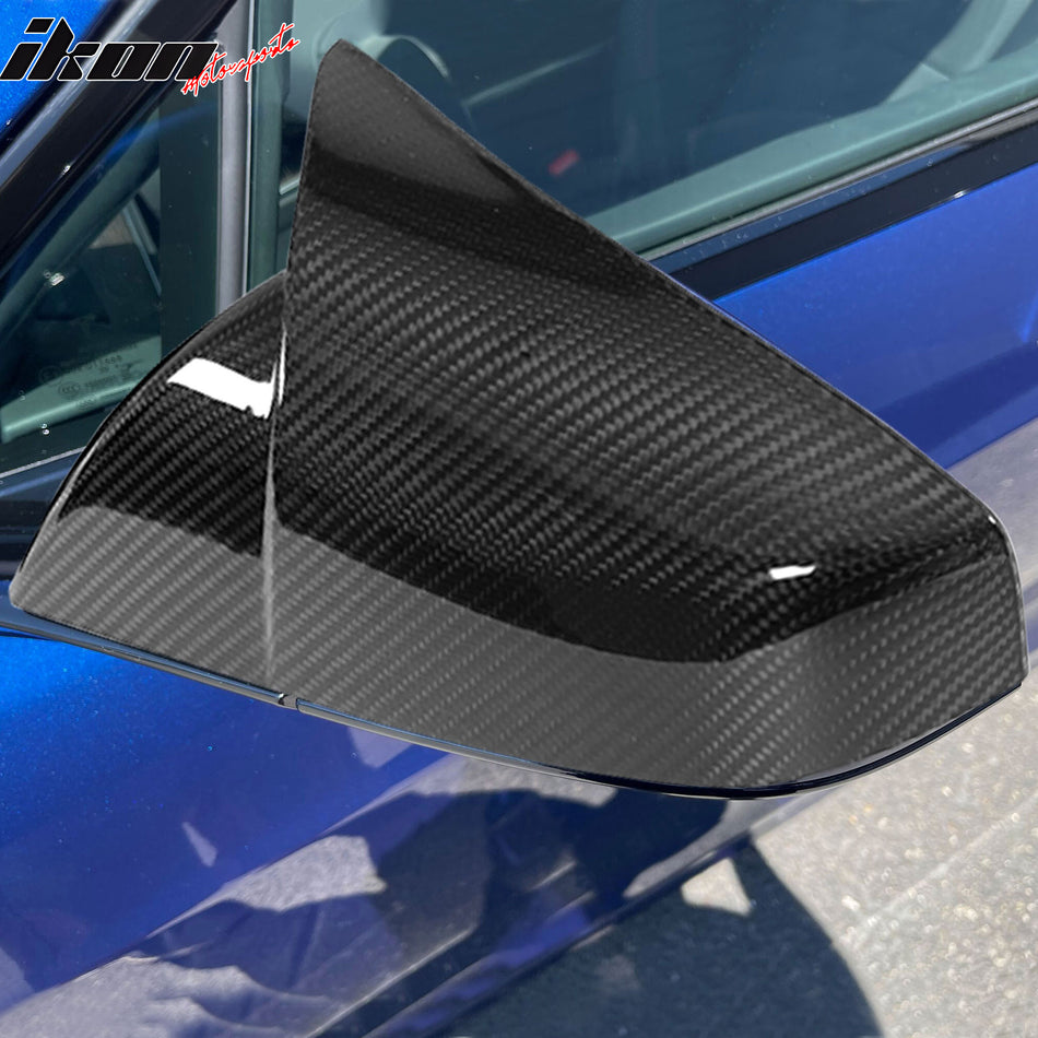 IKON MOTORSPORTS, Mirror Covers Compatible With 2021-2023 Tesla Model S All Models, Dry Carbon Fiber Gloss Black Left Right Rear View Side Mirror Cover Cap Trim 2PCS 1Pair