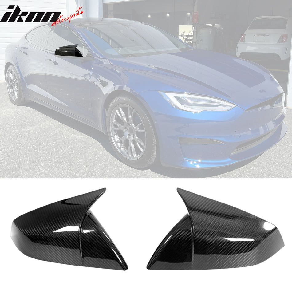 2021-2023 Tesla Model S Gloss Black Side Mirror Cover Dry Carbon Fiber