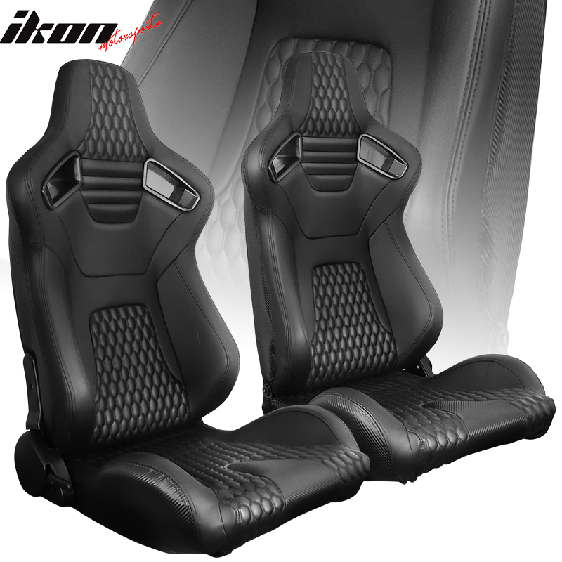 IKON MOTORSPORTS, Universal Racing Seats Pair with Dual Sliders, Black ...