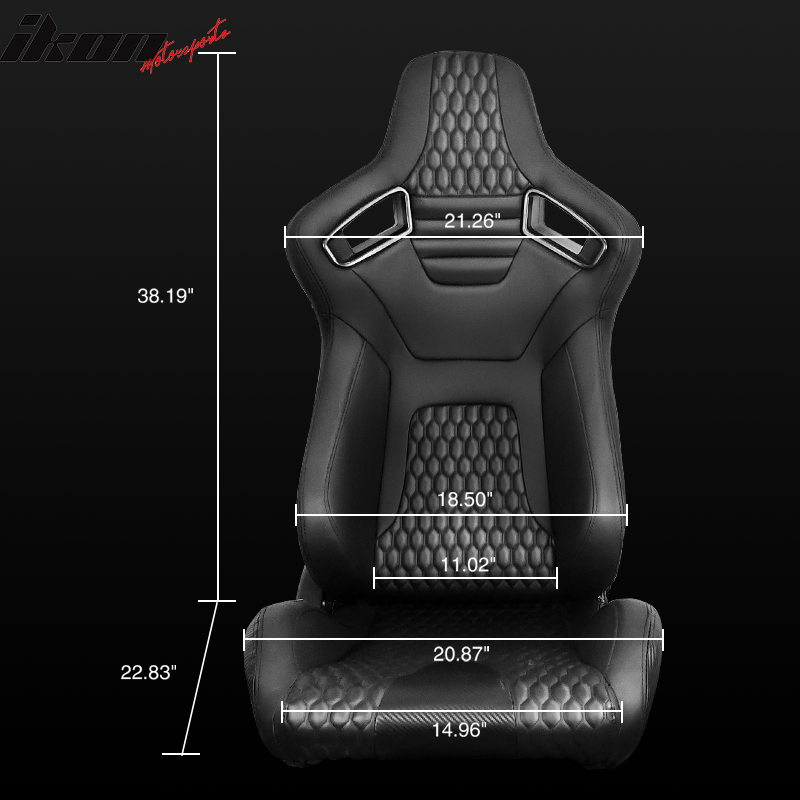 Universal Pair Reclinable Racing Seats Dual Sliders PU&Carbon Leather Honeycomb