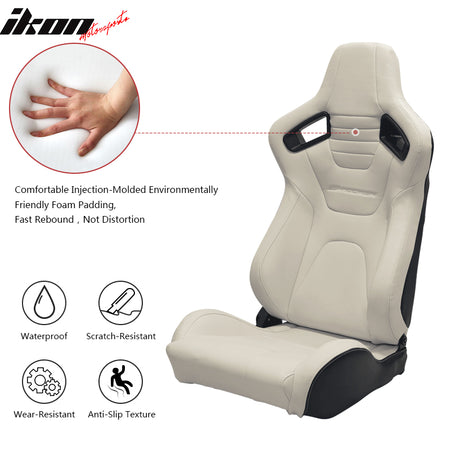 Universal Pair Reclinable Racing Seat Dual Slider PU & Carbon Leather White