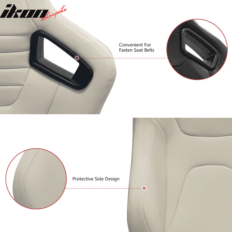 Universal Pair Reclinable Racing Seat Dual Slider PU & Carbon Leather White