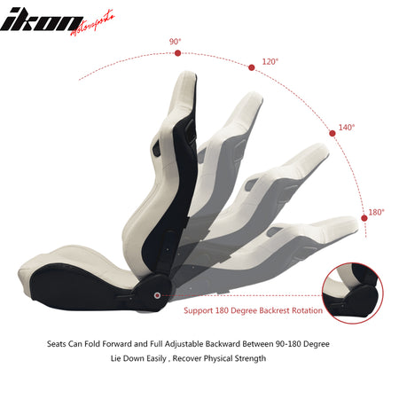 Universal Pair Reclinable Racing Seat Dual Slider PU & Carbon Leather White