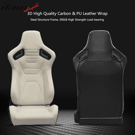 Universal Pair Reclinable Racing Seat Dual Slider PU & Carbon Leather White