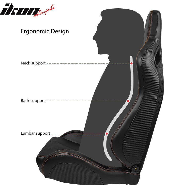 IKON MOTORSPORTS, Universal Racing Seats Pair with Dual Sliders, Black ...