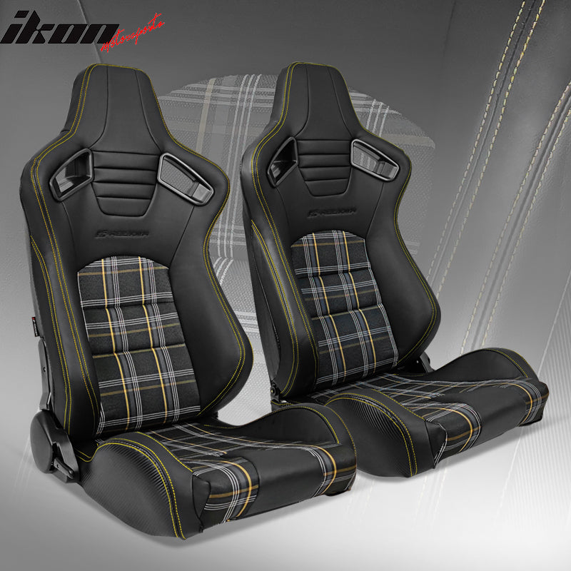 IKON MOTORSPORTS, Universal Racing Seats Pair with Dual Sliders, PU ...