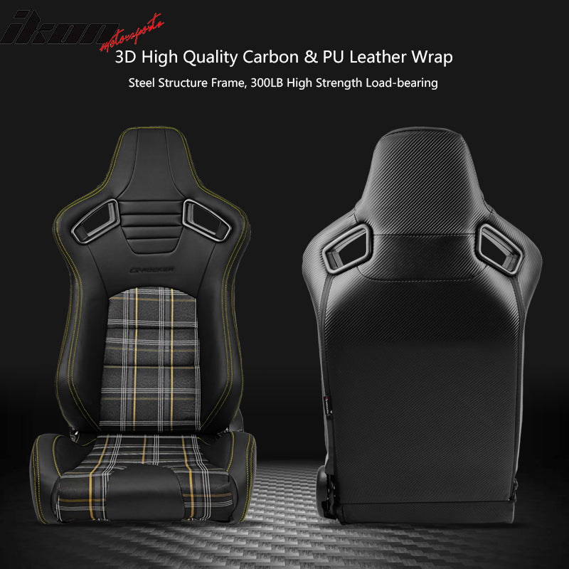 Universal Racing Seats with Dual Sliders PU & Plaid Fabric Reclinable