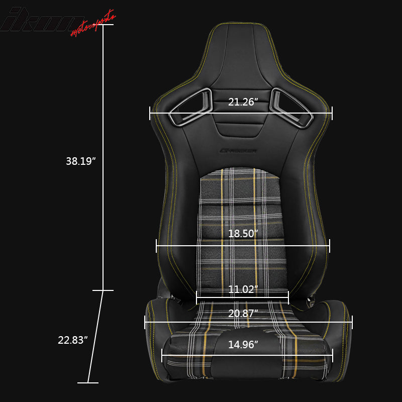Universal Racing Seats with Dual Sliders PU & Plaid Fabric Reclinable
