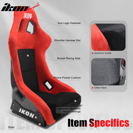 2x Universal Ergonomic Bucket Racing Seats Slider 4 Point 3" Belt Harness Red