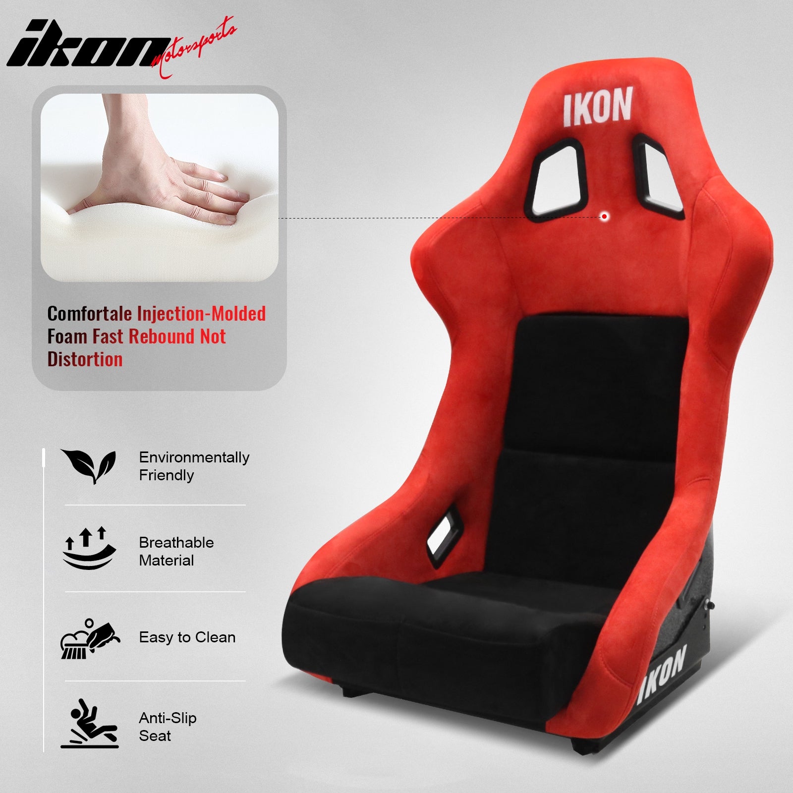 2x Universal Ergonomic Bucket Racing Seats Slider 4 Point 3" Belt Harness Red
