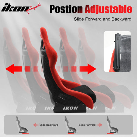 2x Universal Adjustable Bucket Racing Seats Slider 4 Point 3" Belt Harness Red