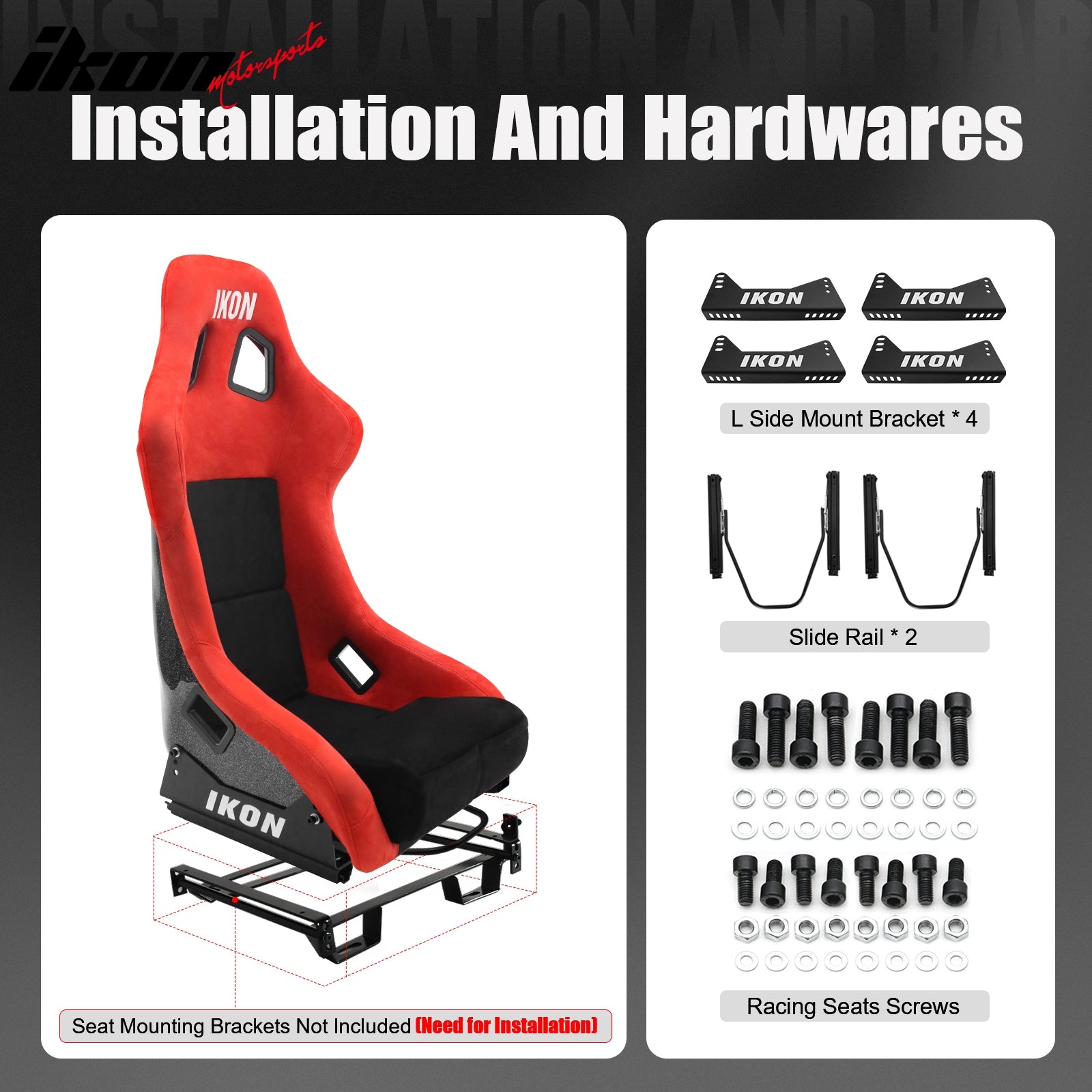 2x Universal Ergonomic Bucket Racing Seats Slider 4 Point 3" Belt Harness Red