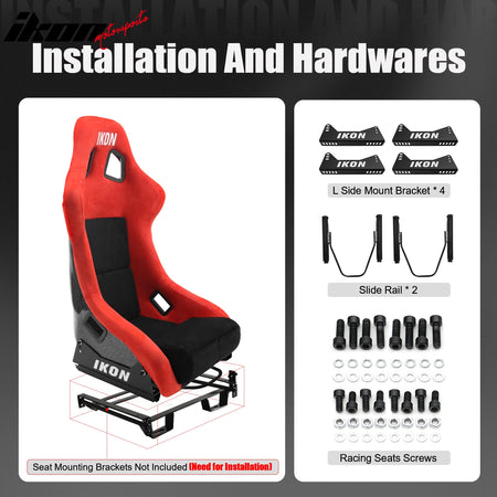 2x Universal Ergonomic Bucket Racing Seats Slider 4 Point 3" Belt Harness Red