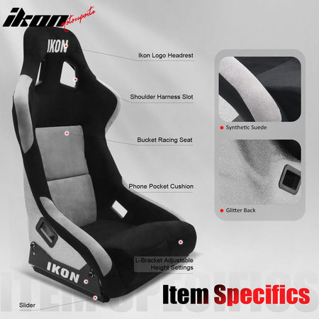 Pair Universal Adjustable Racing Seats w/ Slider 4 Point 3" Belt Harness Gray