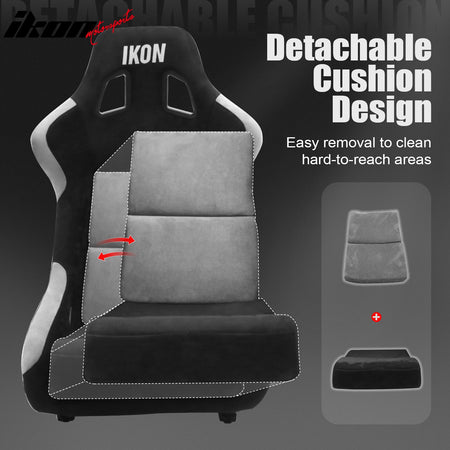 Pair Universal Adjustable Racing Seats w/ Slider 4 Point 3" Belt Harness Gray