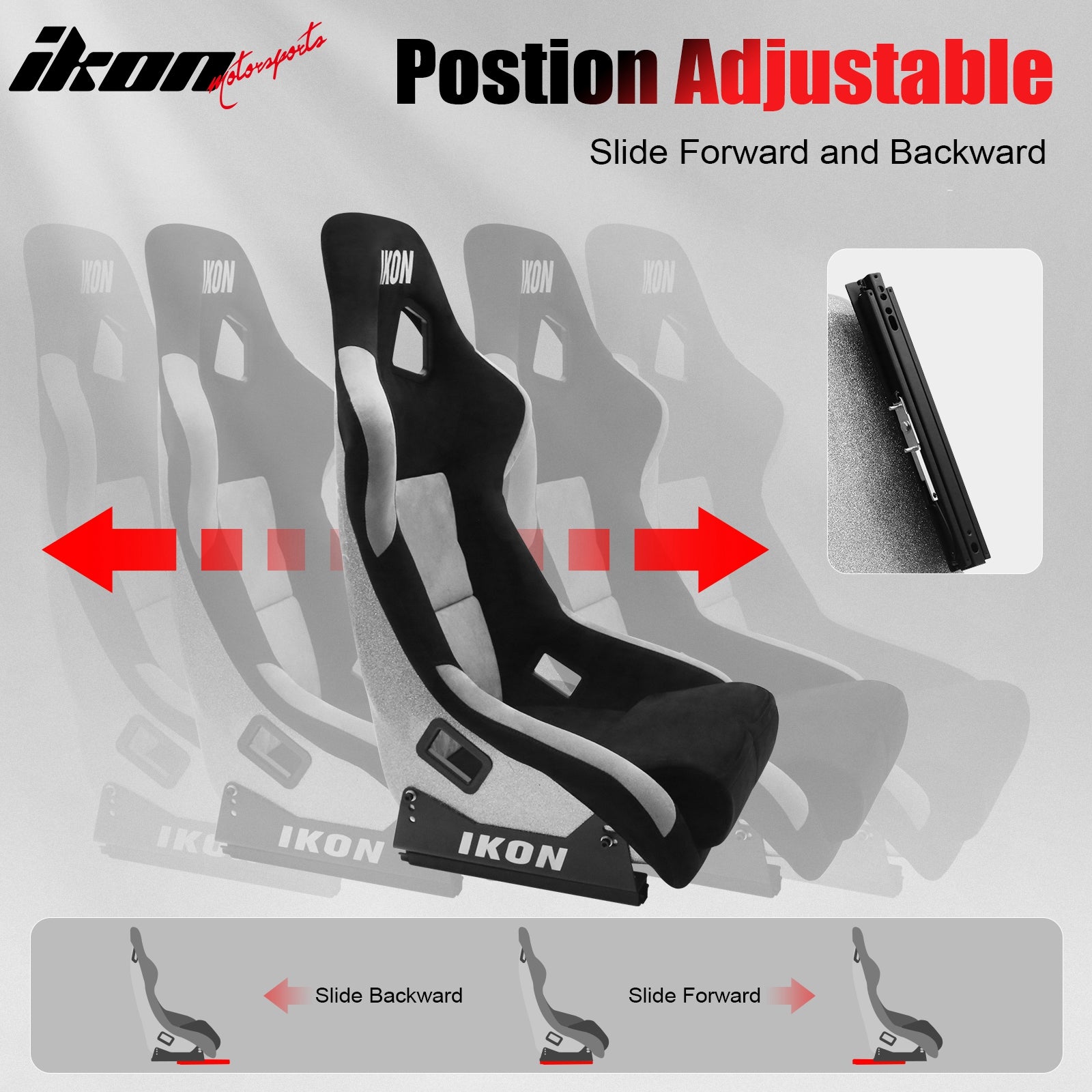 Pair Universal Adjustable Racing Seats w/ Slider 4 Point 3" Belt Harness Gray