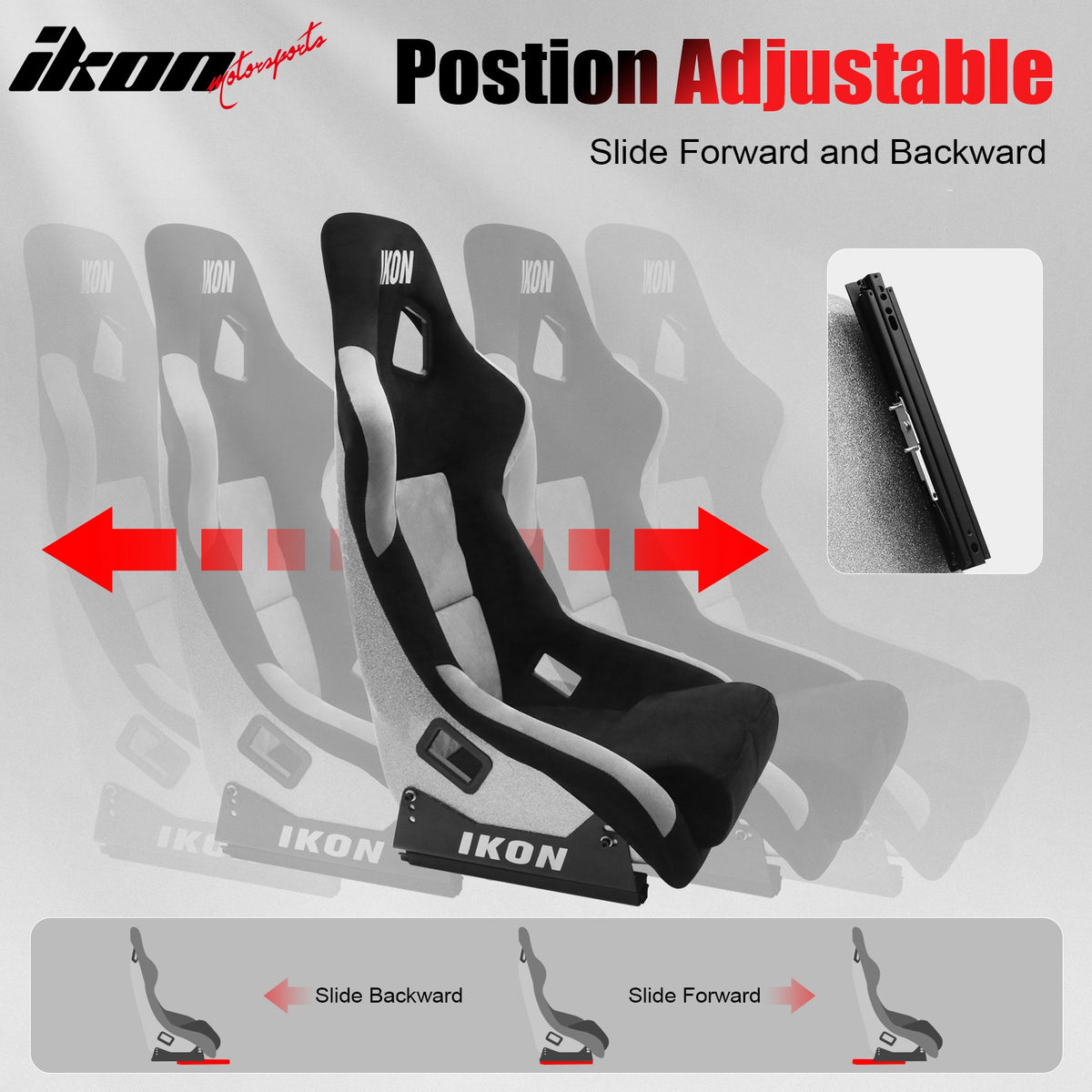 Pair Universal Adjustable Racing Seats w/ Slider 4 Point 2" Belt Harness Red