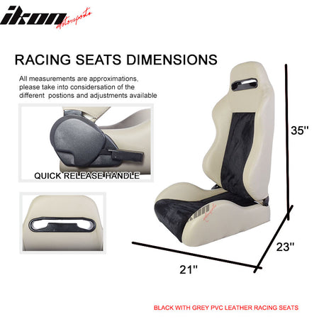 One Pair of Racing Seats Black Gray PVC Leather Full Reclinable W/ Slider