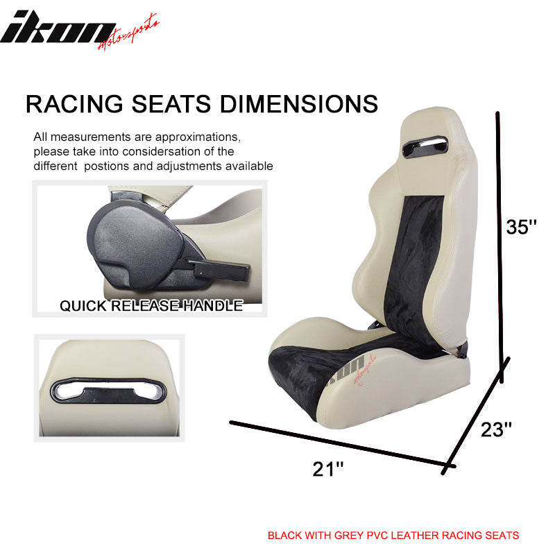 Racing Seats Compatible With Most Vehicles, JDM Style Grey PVC Leather Gaming Chair Playseats Pair, by IKON MOTORSPORTS