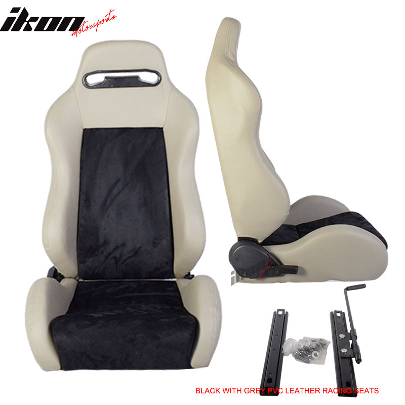 One Pair of Racing Seats Black Gray PVC Leather Full Reclinable W ...