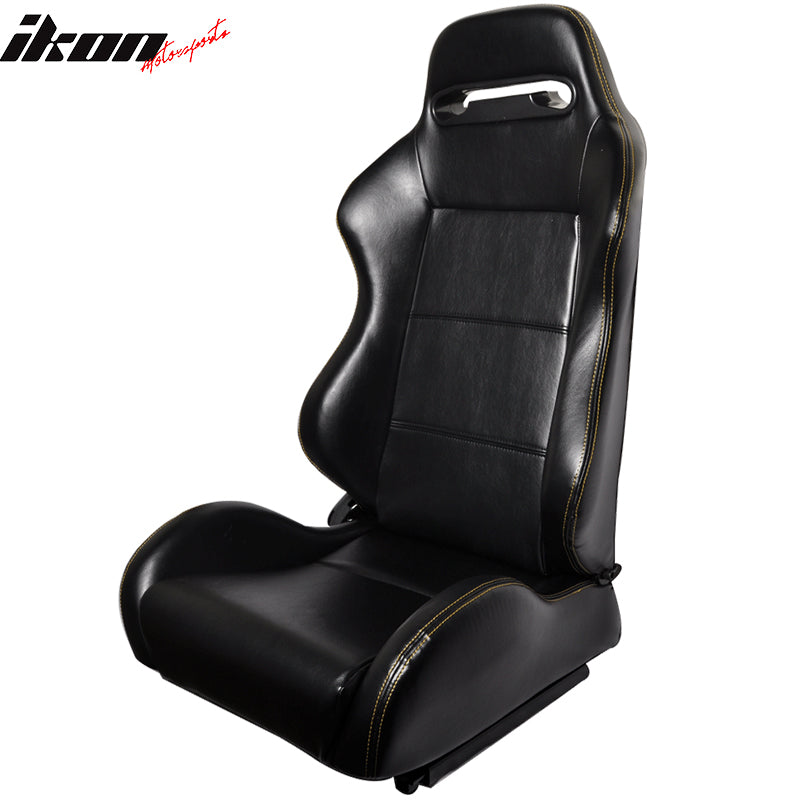 Racing Seats Compatible With Most Vehicles, JDM Style Black PVC Leather With Yellow Stitch Gaming Chair Playseats Pair, by IKON MOTORSPORTS