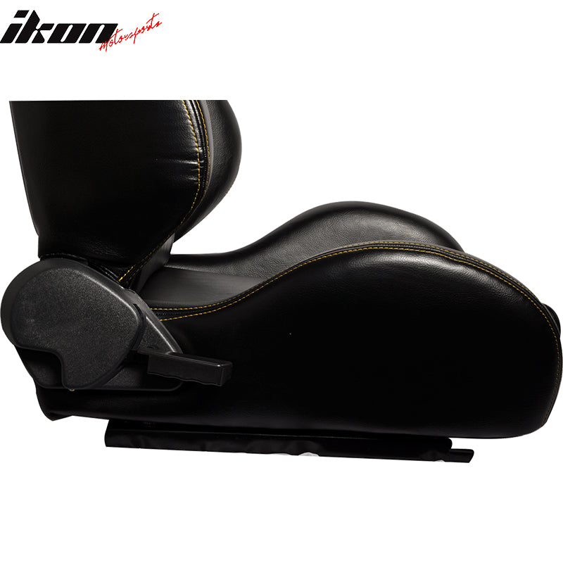 One Pair of Racing Seats JDM Style Black PVC Leather W/ Yellow Stitch